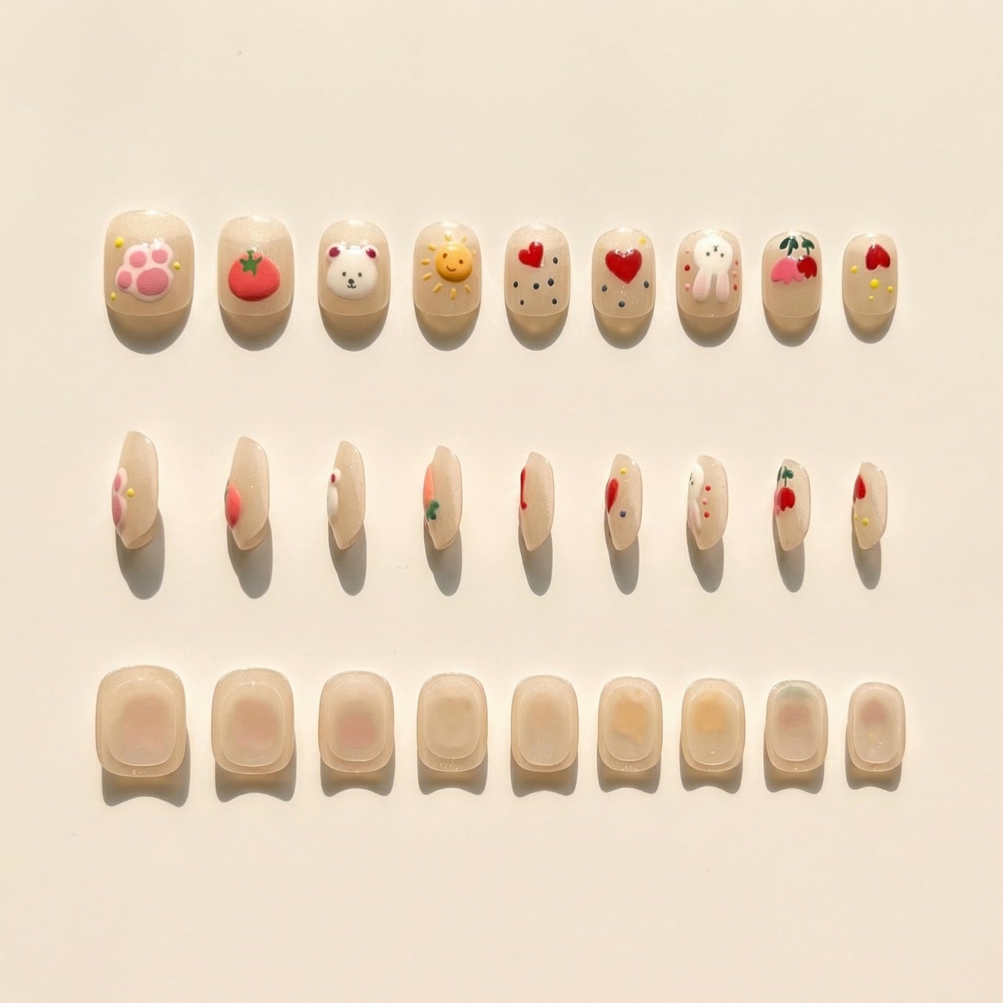 Kids Press On Nails, Everyday Cute Design, All Kids Love Fake Nails for Girls, Soft Glitter Look, 24pcs