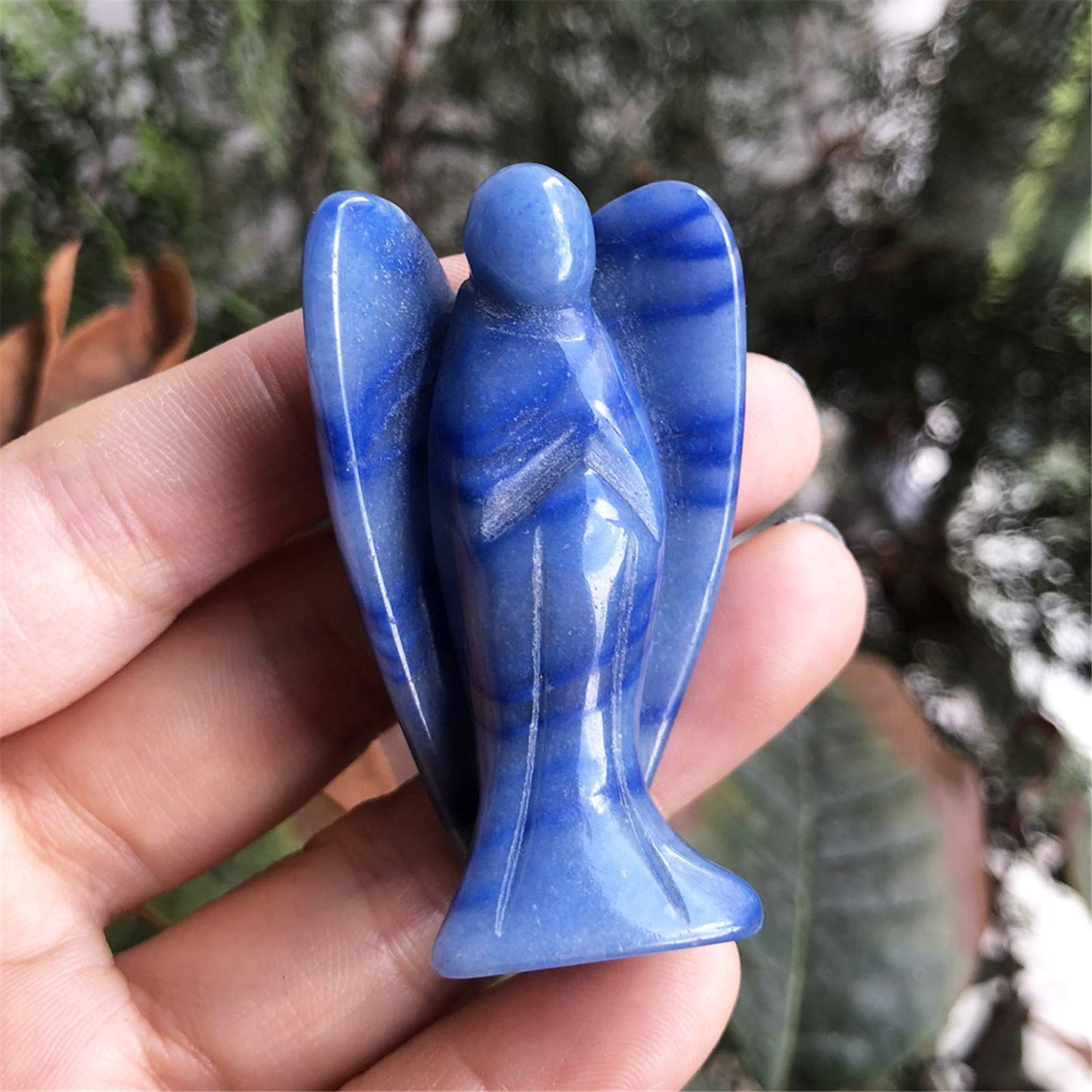 favoramulet 2 Inches Blue Aventurine Crystal Pray Guardian Angel Statue, Carved Healing Peace Angel with Wing Figurine Pocket Stone