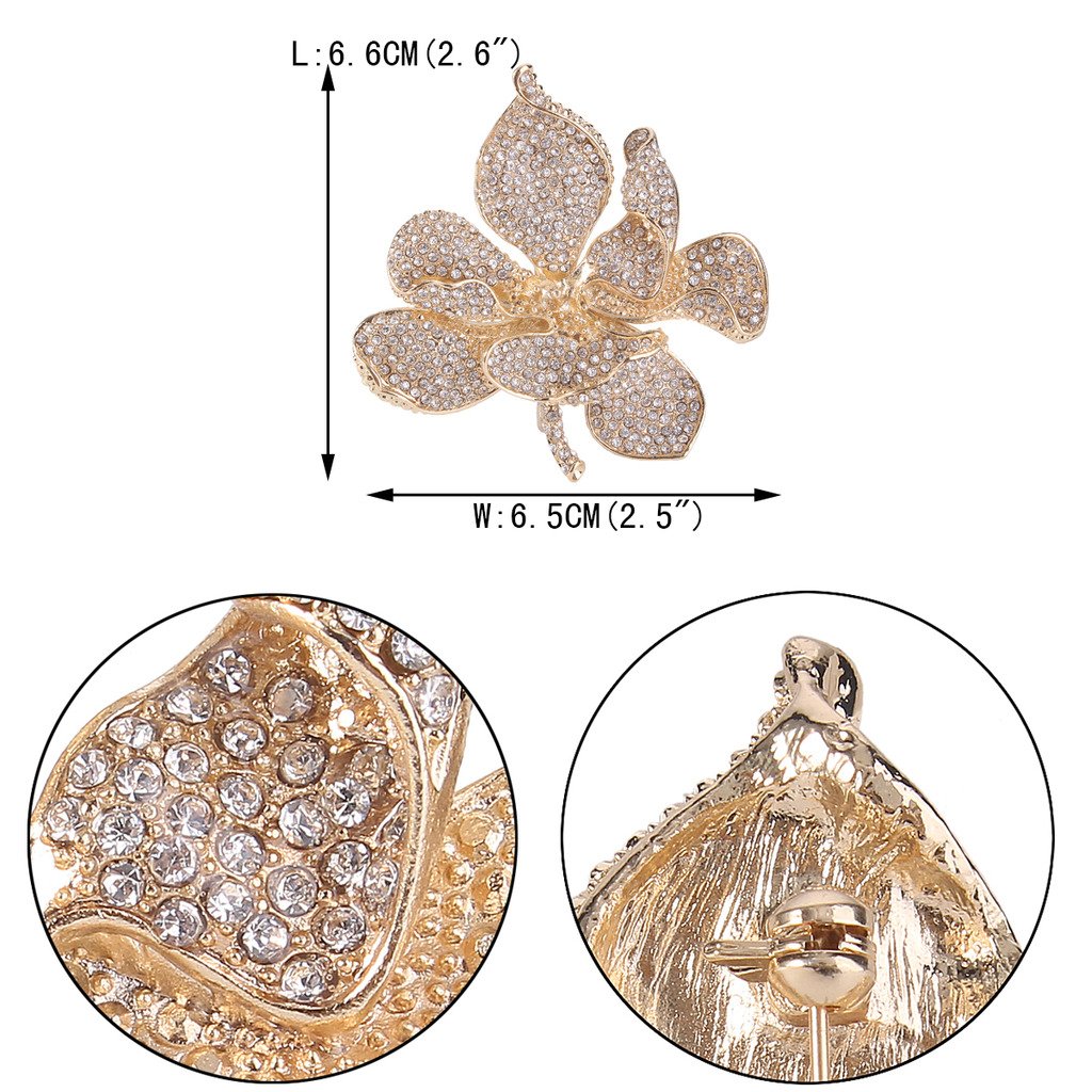 EVER FAITH Women's Austrian Crystal Orchid Flower Petal Brooch Clear Gold-Tone