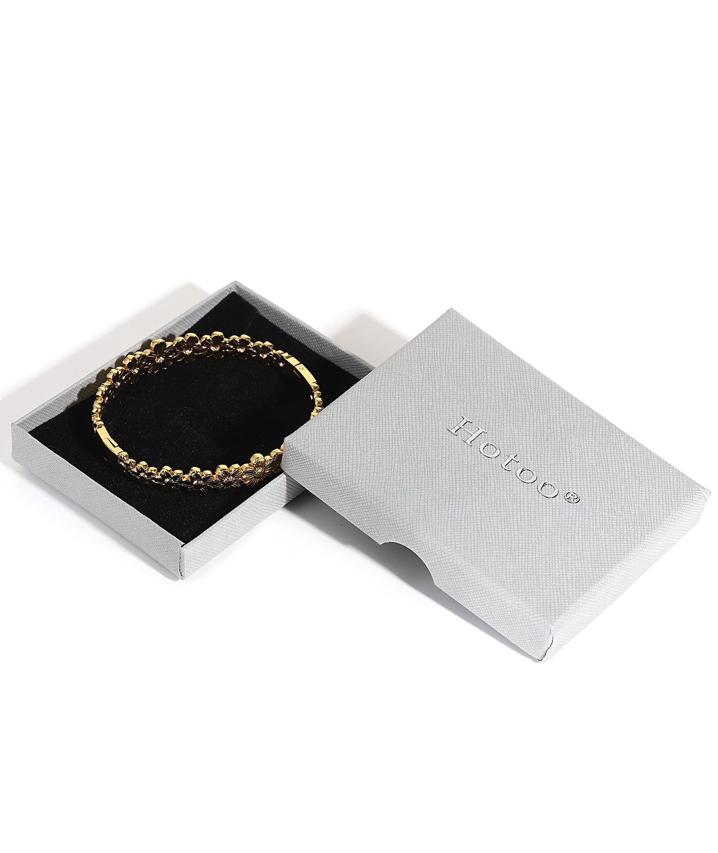 hotoo Gold Flower Bangle Bracelets for Women Cute Stackable Stainless Steel Cuff Bracelet Mother Daughter Sister