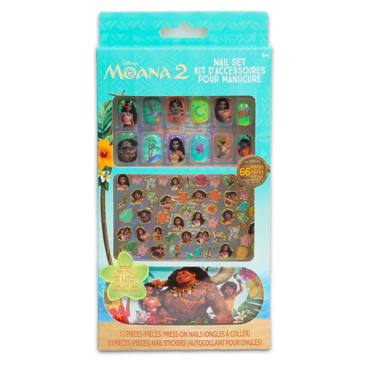 Disney Nail Art Stickers Set - Bundle 190+ Stick-On Nails and Stickers Featuring Disney Princesses, Moana, Minnie Mouse | Dress Up Accessories Kit