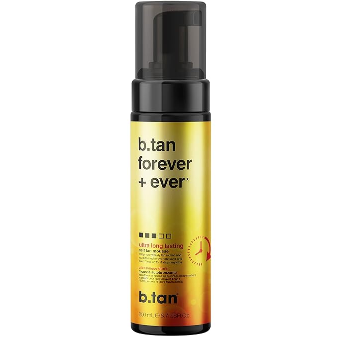 b.tan Ultra Long Lasting Self Tanner Mousse | Forever & Ever - Lasts Up to 11 Days, Fast, 1 Hour Express Sunless Tanning Foam, No Fake Tan Smell, Dark Bronze Glow, Vegan, Cruelty Free, 6.7 Fl Oz