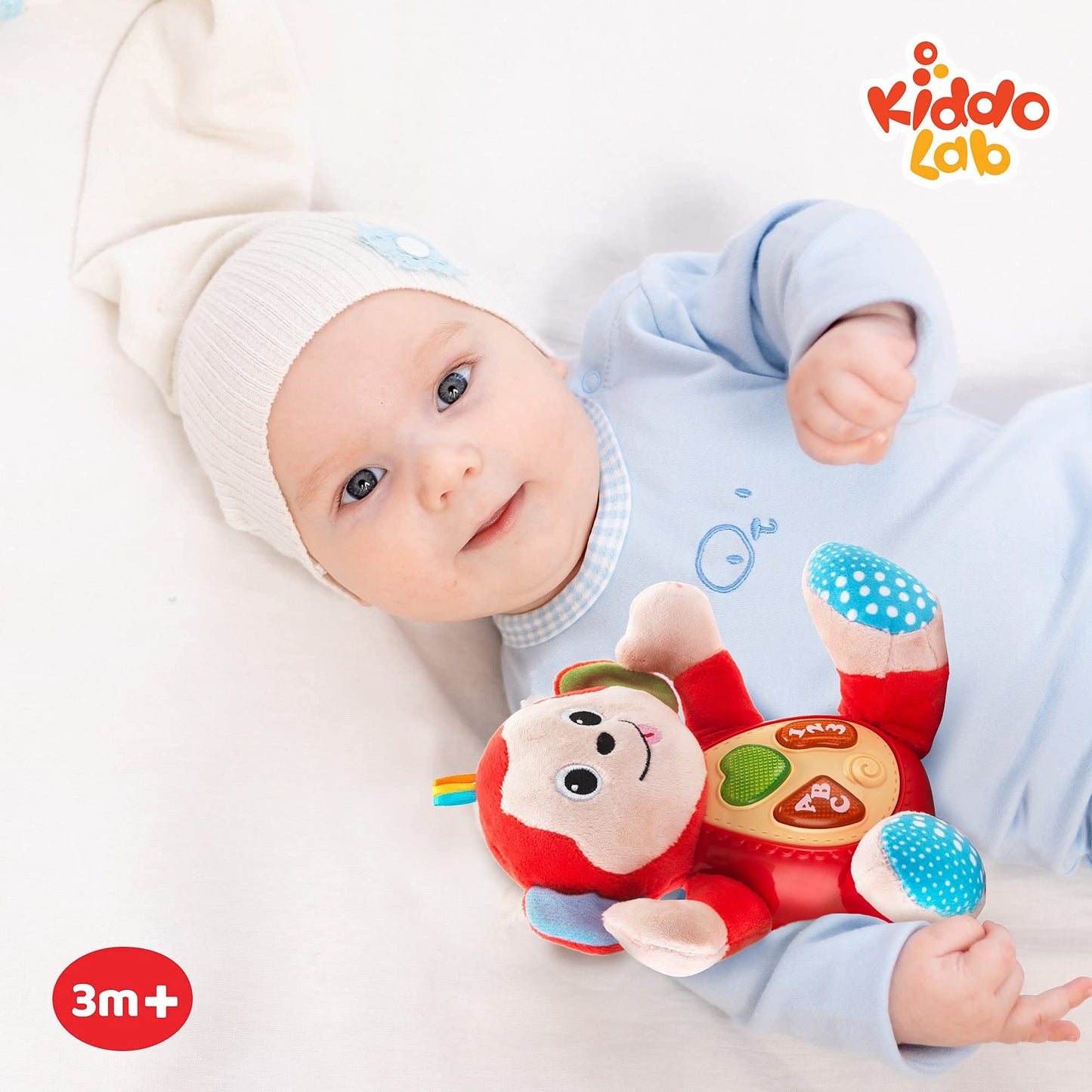KiddoLab Musical Duo: Peek-A-Boo Donkey & Monkey Plush Toy Set for Infants 3-18 Months with Moving Ears, Light-Up Buttons, & Melodic Nursery Songs.