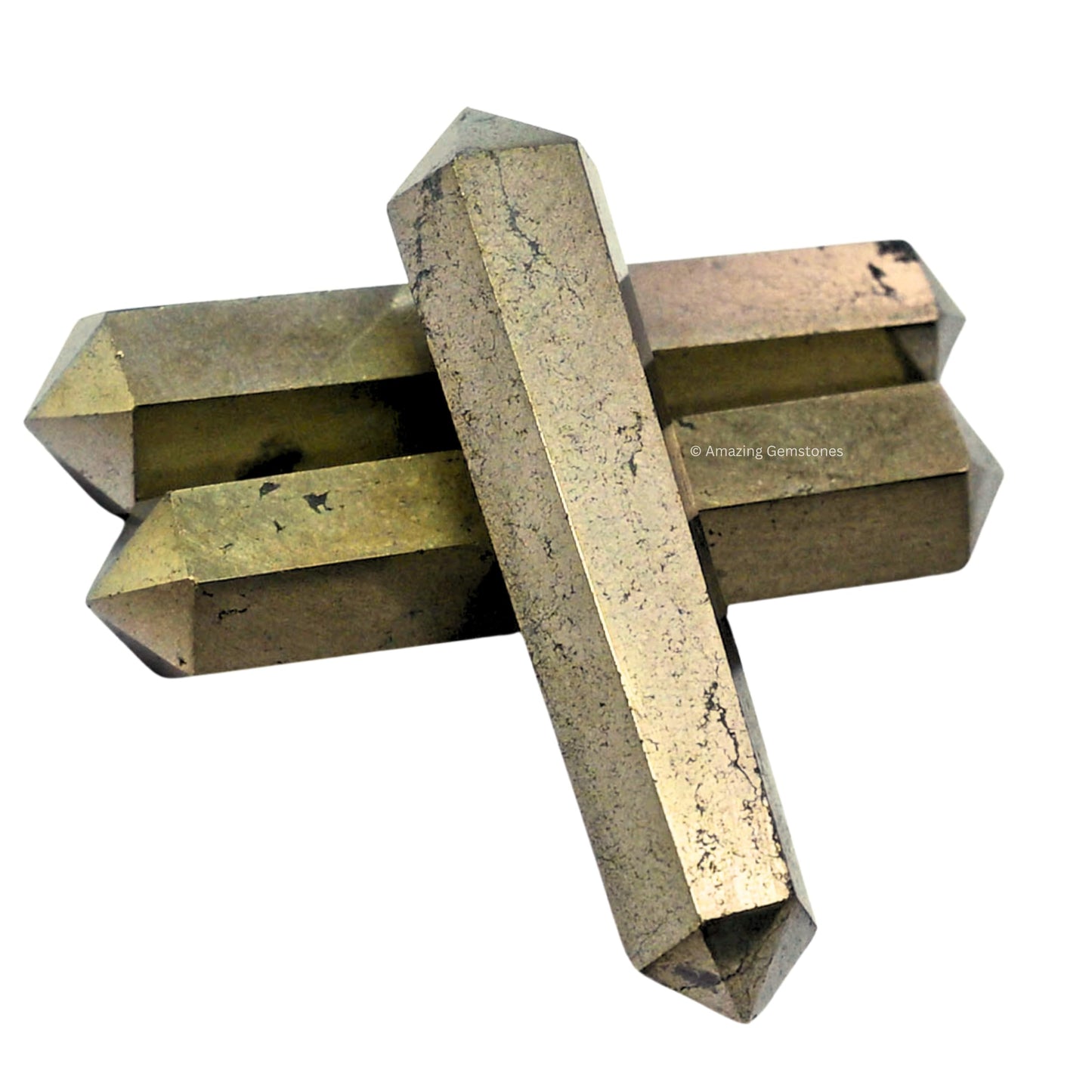 Amazing Gemstone Pyrite Crystal Points Bulk Healing Crystals - Pack of 3 Double Terminated Healing Wand Point Bulk Crystals for Crafts, Crystal Grid - Premium Crystals for Beginners Gifts