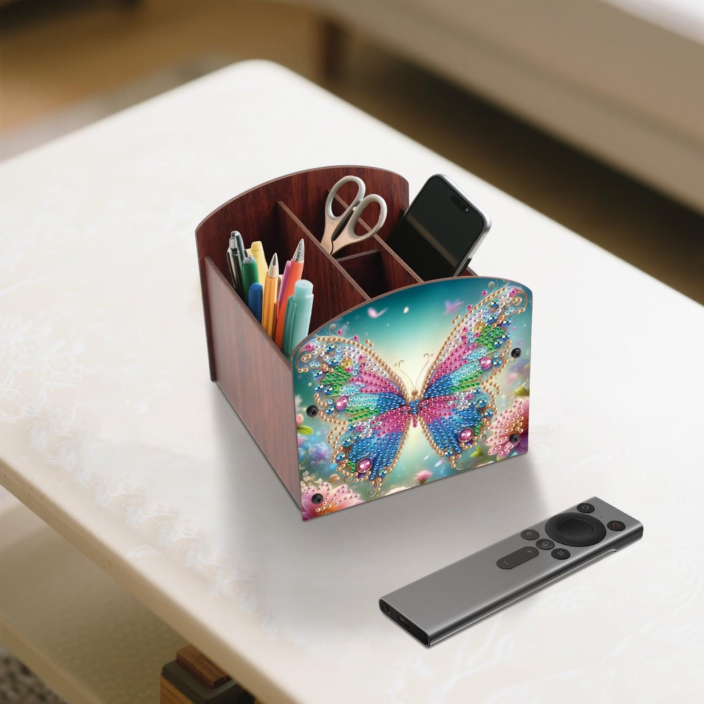 Tontut Diamond Painting Kit Storage Box, Beautiful Butterfly 5D DIY Open Multi-Compartment Organiser Box, for Storing Desktop Items, Handmade Creative Gift