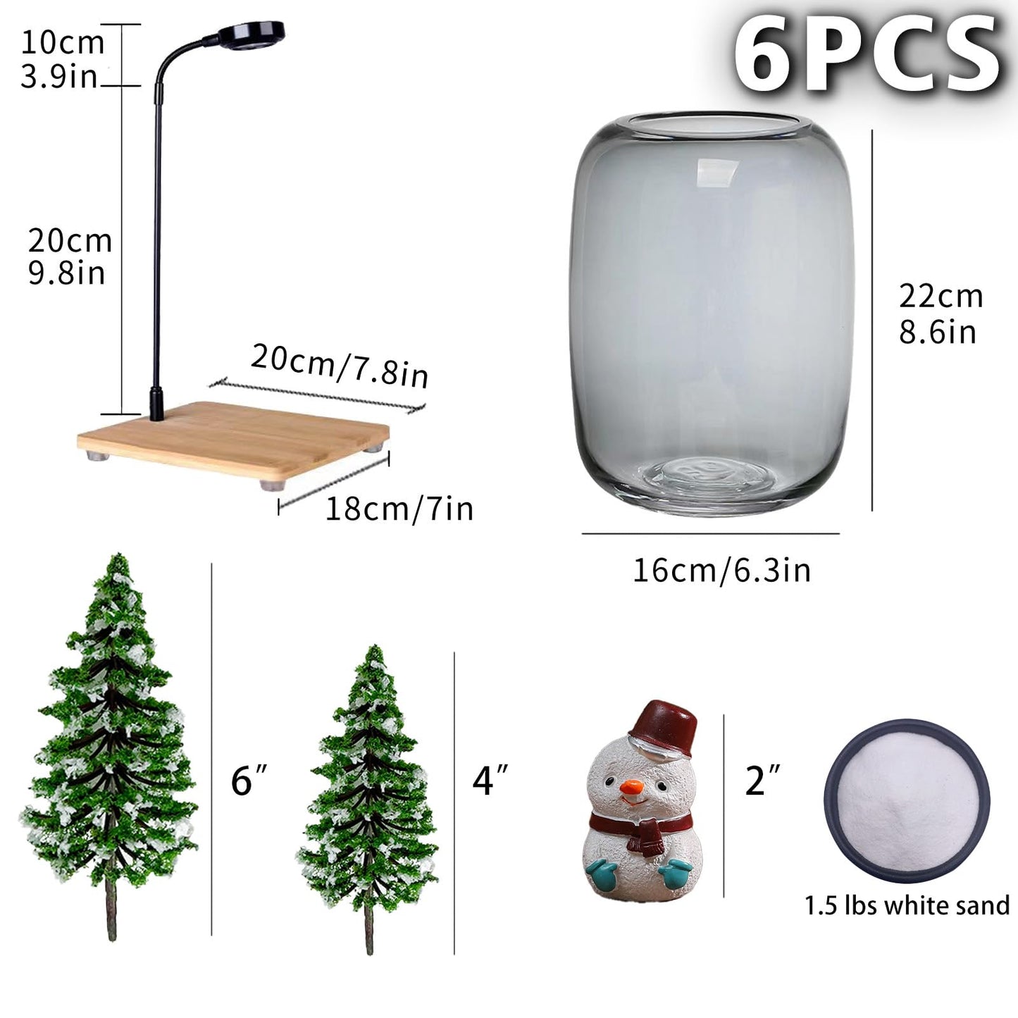 SARUFO Glass Plant Terrarium Kit, 6.3"X8.6" Micro-Landscape Vase with Light, Snowman and Pine Trees, for Home Office Tabletop Decoration, Wardian, Unique