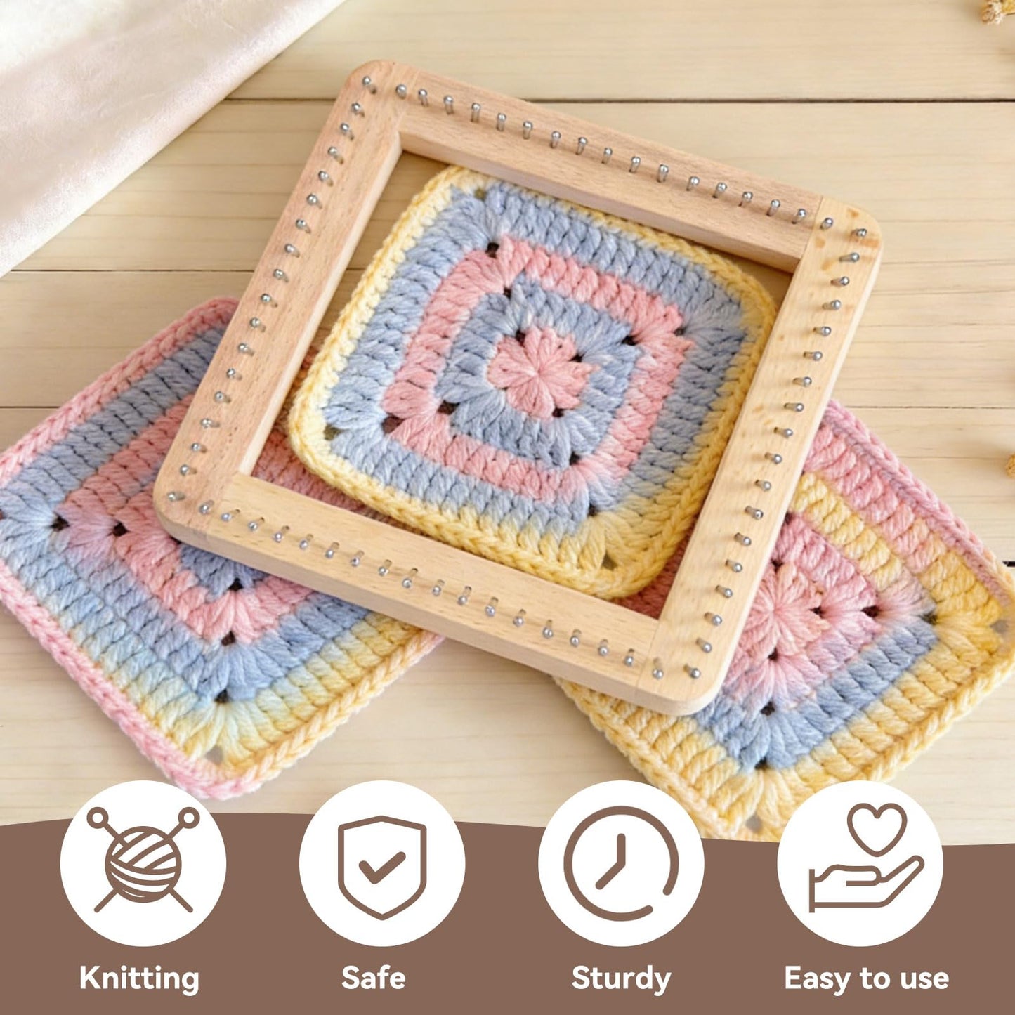 HERCHR Wooden Knitting Loom, Wooden Loom Frame Weaving Loom DIY Solid Wood Multifunctional Blanket Crochet Loom Knitting Board Loom Tool for DIY Weaving Beginner Children Adults, 20 * 20cm
