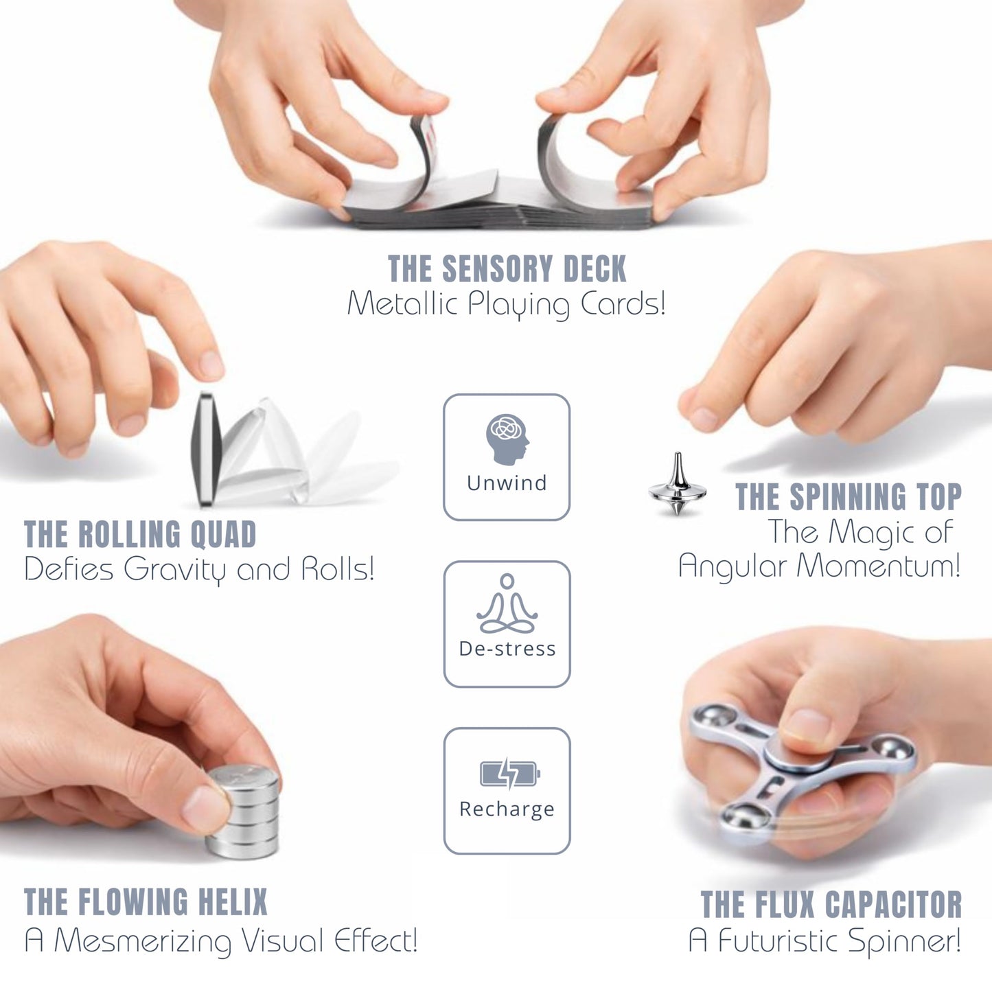 The Fidget Set Classic Edition Metal Fidget Toys for Adults with Anxiety, ADHD Tools for Adults | Office Desktop Gifts for Him