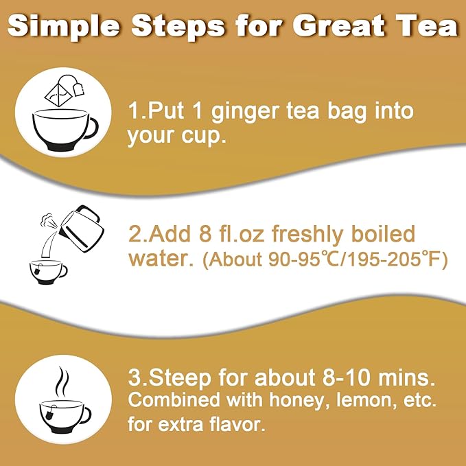 FullChea - Ginger Tea Bags, 2g*50 Teabags - Premium Ginger Root Tea Bag - Warm & Spicy - Non-GMO - Caffeine-free - Support Digestion & Boost Immunity