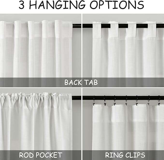 Linen Off White Curtains 132 inch Extra Long for Living Room Back Tab Light Filtering Semi Sheer Drapes Modern Farmhouse Coastal Decor Cotton Textured Curtain for Floor to Ceiling Window 11 FT