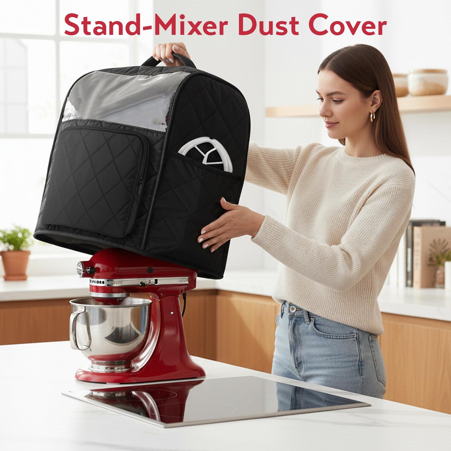 Stand Mixer Cover Compatible with KitchenAid 6/7/8 Quart Bowl Lift Mixers, Washable Appliance Dust Cover with Multi Pockets for Kitchen Aid Accessories and Attachments, Black