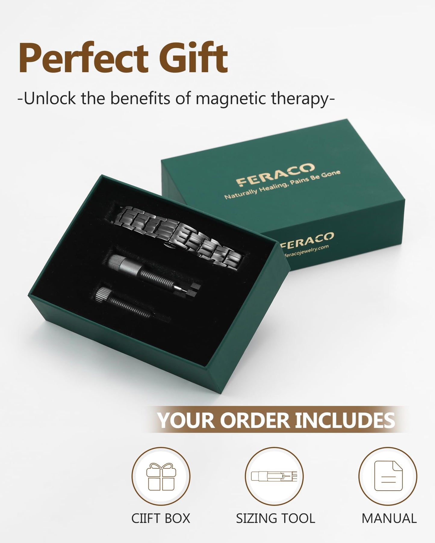 Feraco Magnetic Therapy Bracelet for Men,Titanium Steel Bracelet with 5X Strength Magnets,Premium Fold-Over Clasp (Gray)