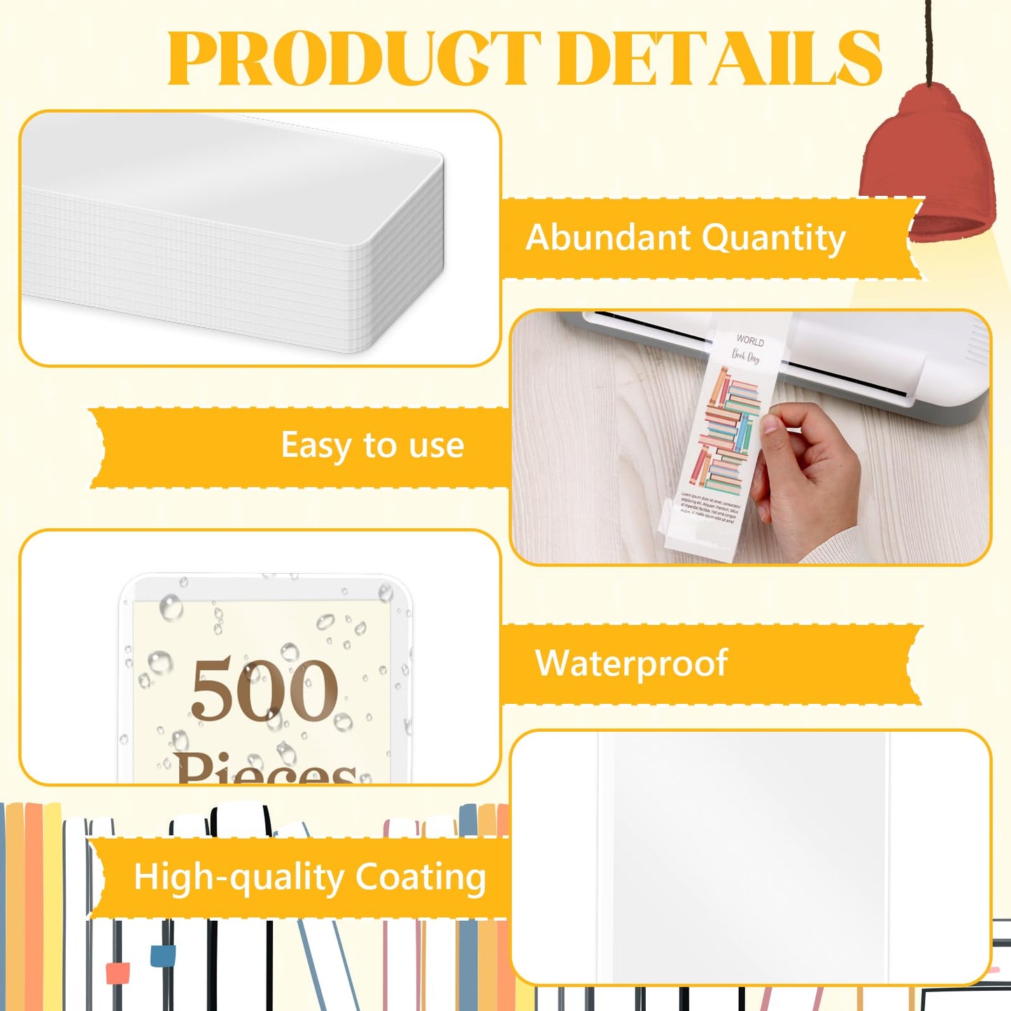 500 Pcs Bookmark Laminating Pouches 2x8inch 5 Mil Hot Laminator Sleeves DIY Bookmark Making Kit for Book Lovers(Without Laminating Machines)