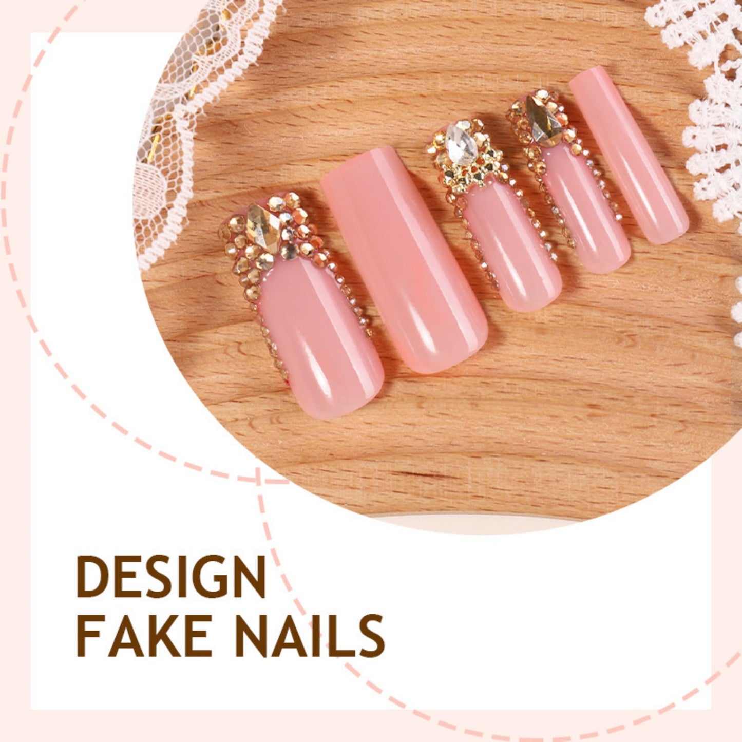Square Press on Nails Long Fake Nails Gold Artificial Nail SEENEEY Rhinestones Sparkly Stick on Nail for Women 24pcs