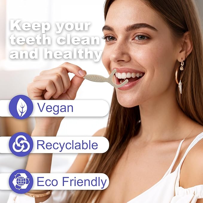 Straw Biodegradable Dental Floss Picks 300 Count,Zueloar Eco Friendly Natural Vegan Plant Based Floss Sticks,Tooth Flosser Clean for Adults Kids Oral Gum Care (300)