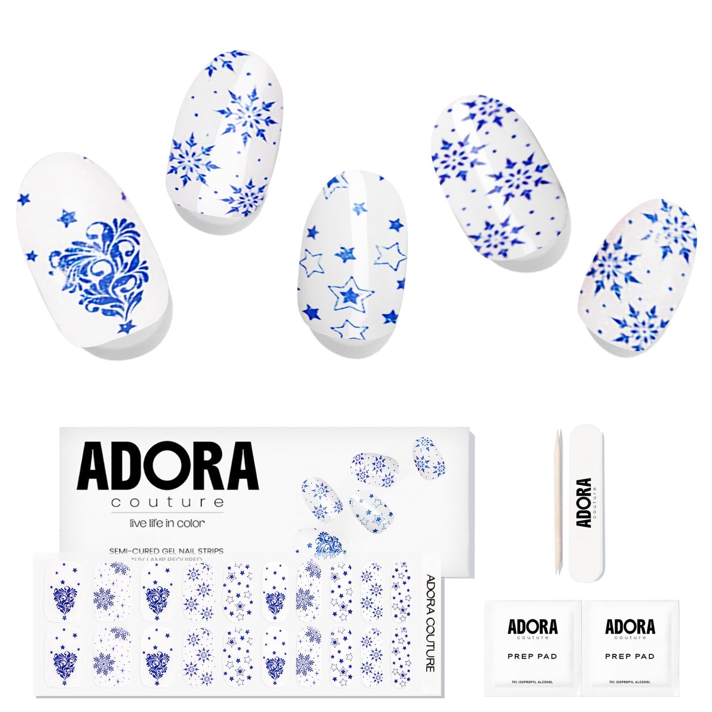 Semi-Cured Gel Nail Strips - 20 Salon-Quality Gel Sticker with UV Light Required, Long Lasting, Easy Application & Removal, Includes Prep Pad, Nail File, Wooden Stick (Frosted Porcelain)