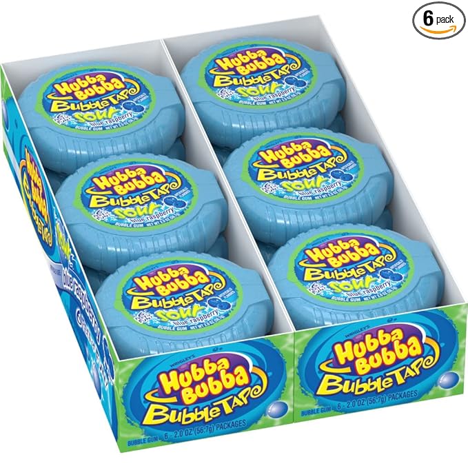 HUBBA BUBBA Bubble Gum Tape - Original Blue Raspberry Chewing Gum Bulk Pack, 2 oz Each, Pack of 12 Candy Bulk