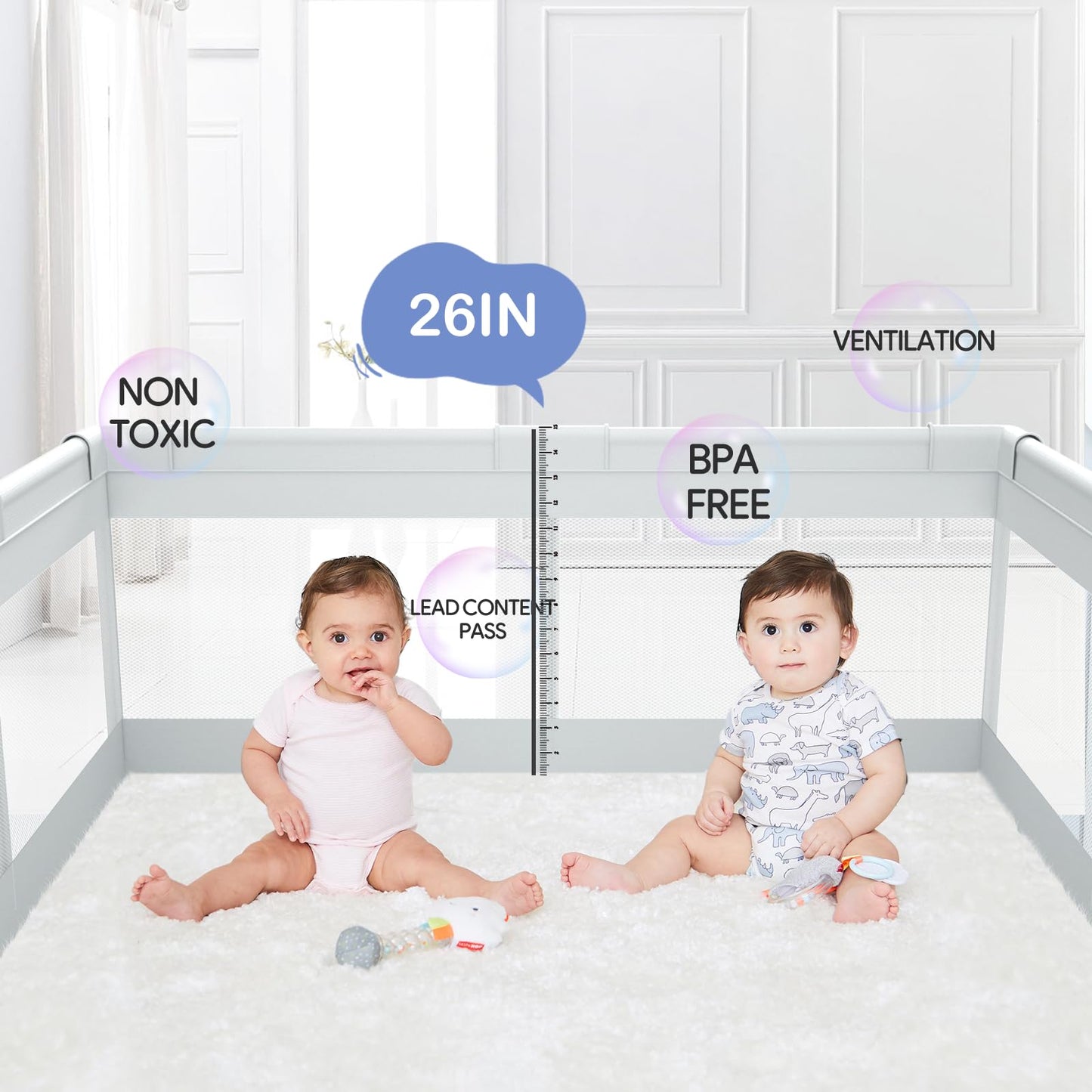 Fodoss Baby Playpen 50×50in, Small Play Pen for Babies and Toddlers, Playpen for Apartment, Play Yard, Activity Fence, Baby Playard with All-Side Mesh, Pull Rings