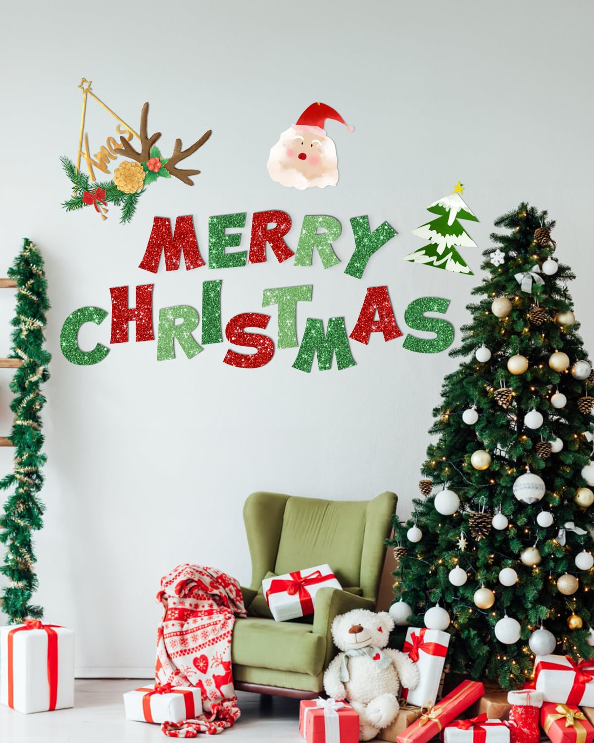 237 Pcs Christmas Glitter Bulletin Board Letters Decorations, Numbers and Punctuation 4 Inch, Alphabet Cut Out Cardboard Letters for Poster Bulletin Board Accessories for Display Decorating Supplies