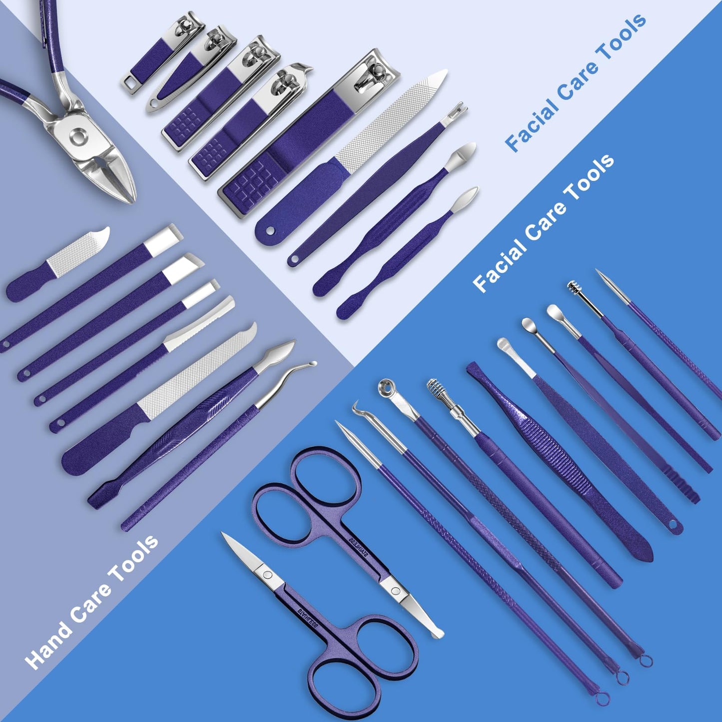 30Pcs Manicure Pedicure Kit，Nail Clippers Kit Professional and Stainless Steel Nail Care Tools，Toenail Clipper Cutters Men's Accessories Whit Beauty Tools Luxurious Travel Case (Blue)