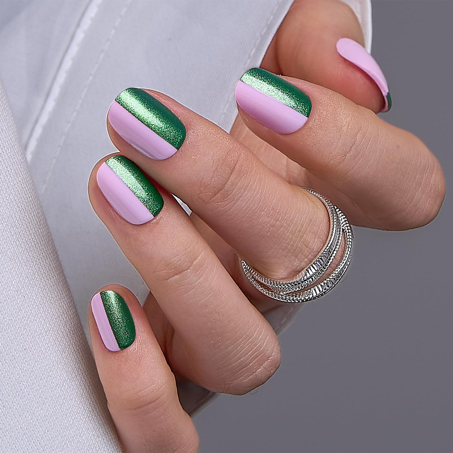 CurvLife Soft Gel Press On Nails Extra Short Oval, Long-Lasting Reusable Fake Nails Kit with Glue & Tabs, 30pcs Salon-Quality Stick On Nails for Women At-Home Manicure (Dual Charm)