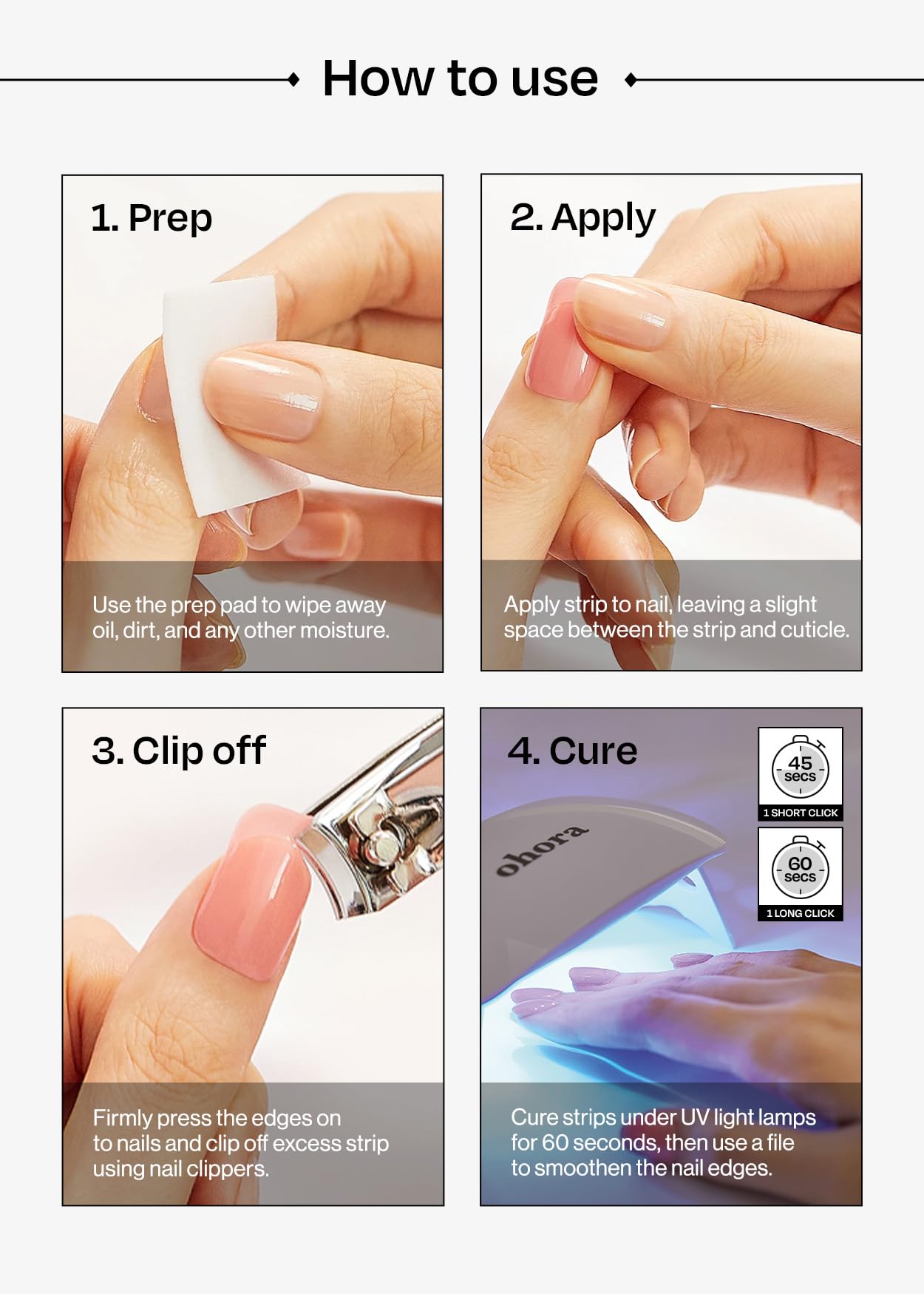 ohora Semi Cured Gel Nail Strips (N Roasting) - Brown, Solid, Works with Any UV/LED Lamps, Salon-Quality, Long Lasting, Easy to Apply & Remove - Includes 2 Prep Pads, Nail File & Wooden Stick