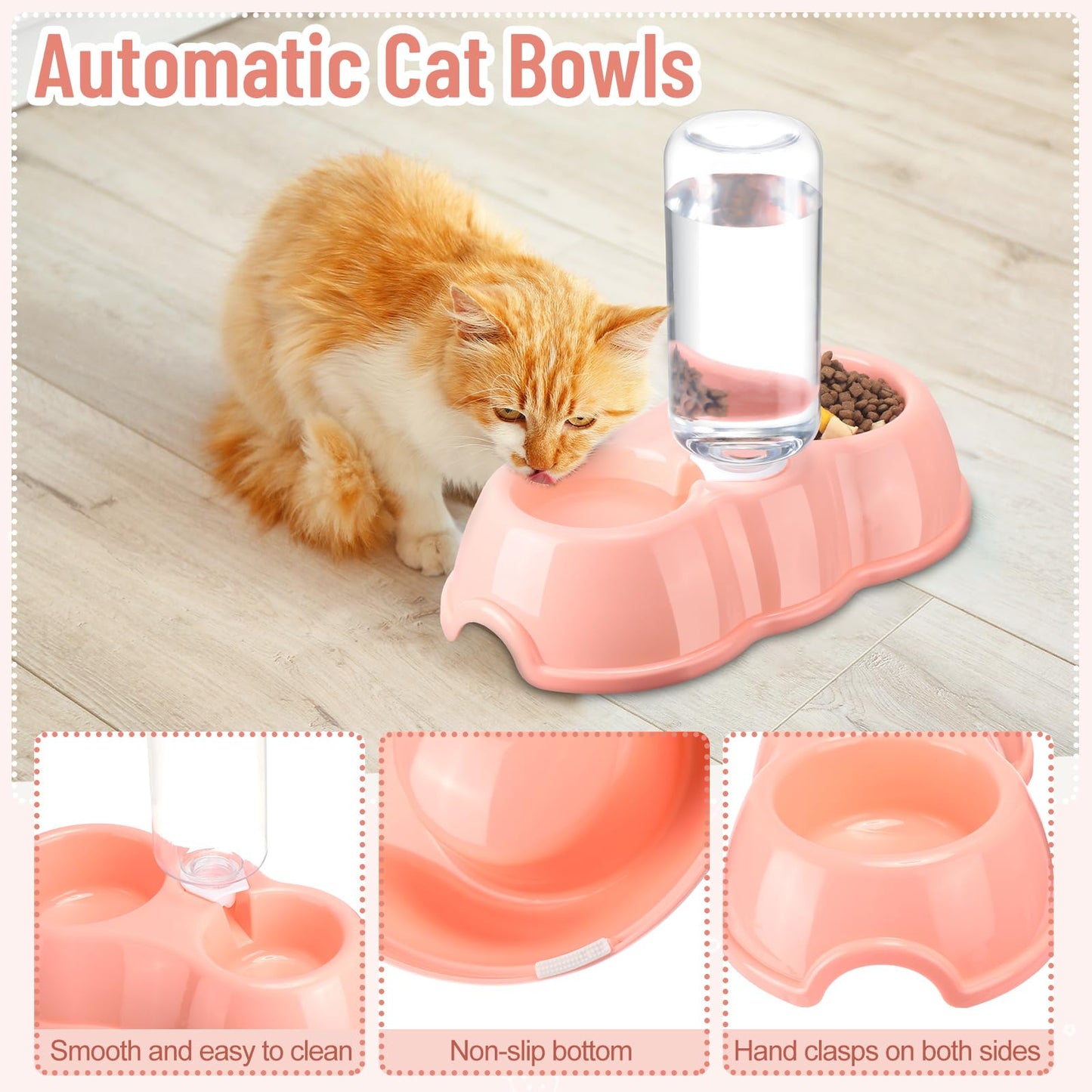 Tioncy 7 Pcs Small Cat Kitten Starter Kit Cat Litter Box with Shovel Paw Litter Mat Double Automatic Bowls Toy Teaser Stick Kitten Collar Essentials Kits for 1-3 Lbs Beginner(Pink)
