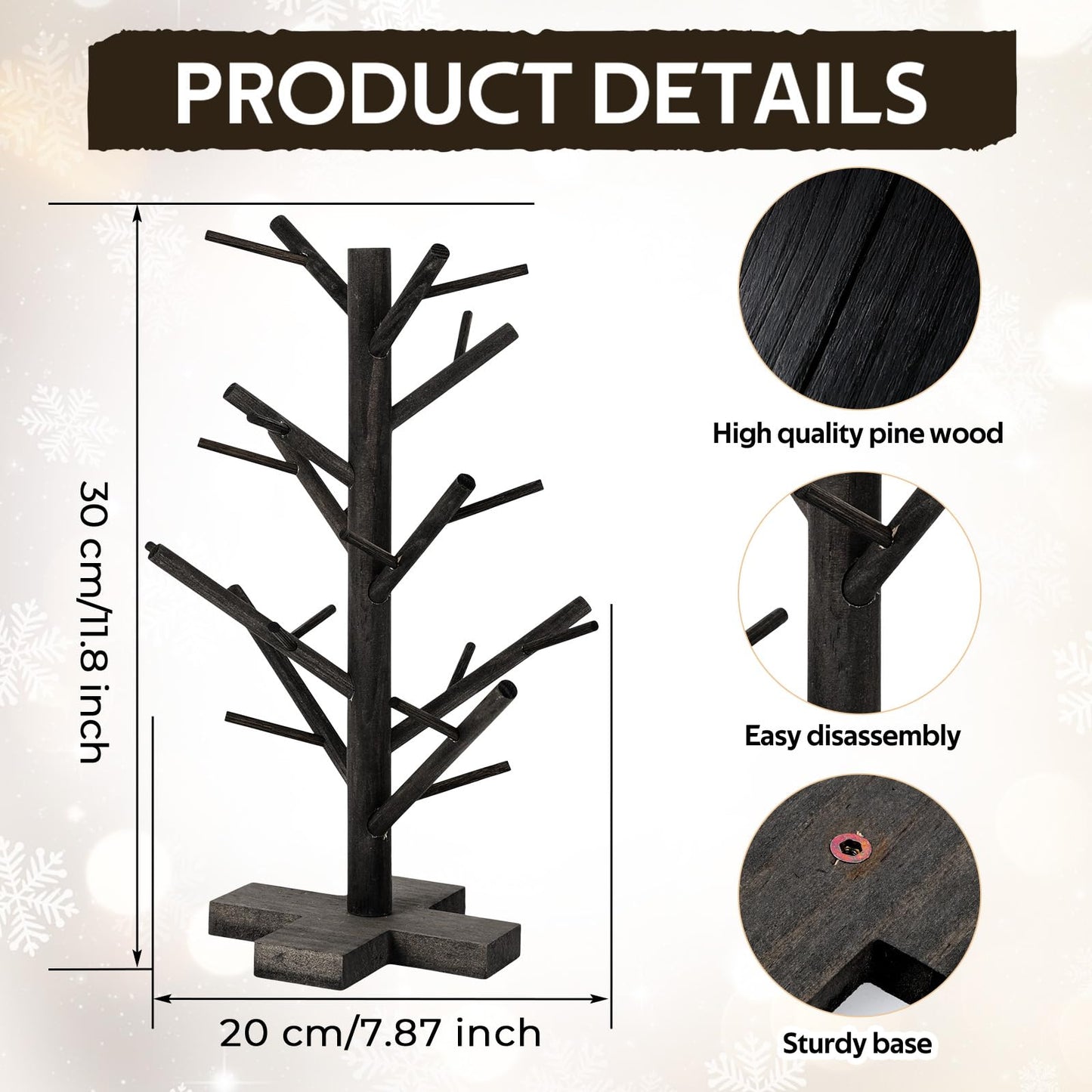 12 Inch Black Halloween Christmas Ornament Display Tree Centerpieces for Tables Ornament Tree Stand Holder Tabletop Artificial Tree for Wedding Anniversary Birthday Farmhouse Party Home Decor