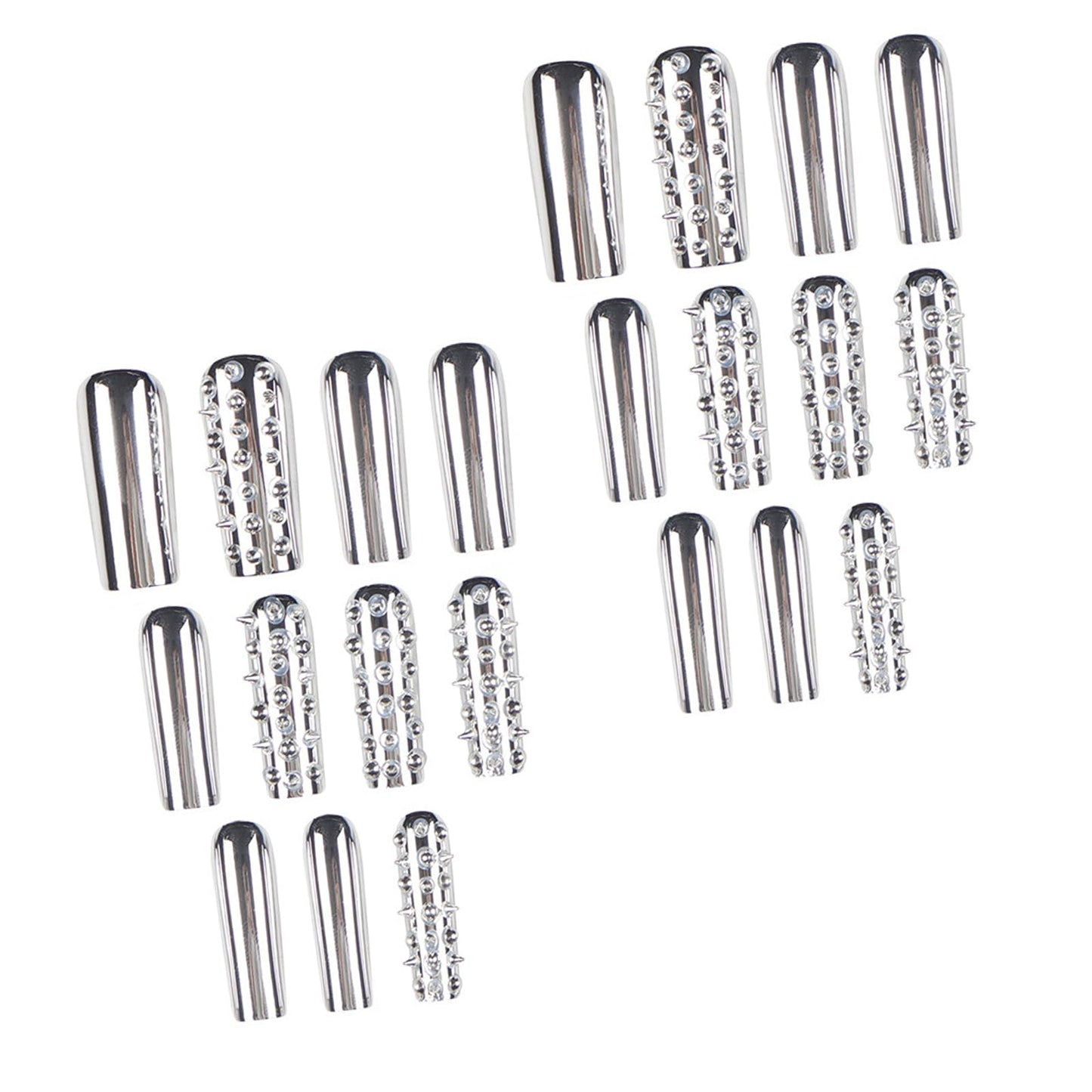 IMRAIN Press on Nails Long Square Fake Nails Metal Silver Acrylic False Nails with Rivets Design Chrome Gothic Full Cover Y2K DIY Nail Supplies Stick on Nails for Women Manicure