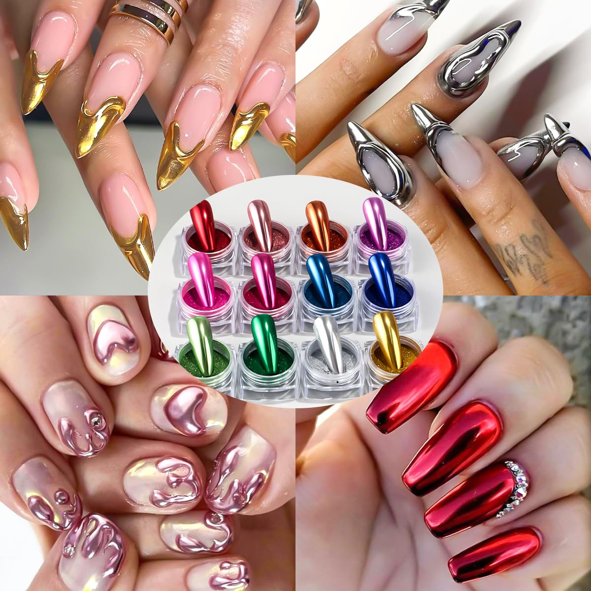 SUTOZMIWE 22 Jars Nail Chrome Powder Set Magic White Pearl Kit Metallic Mirror Effect Gold & Silver Holographic Dip Nail Powder Glitter Nail Chrome Pigment for Manicure Decoration