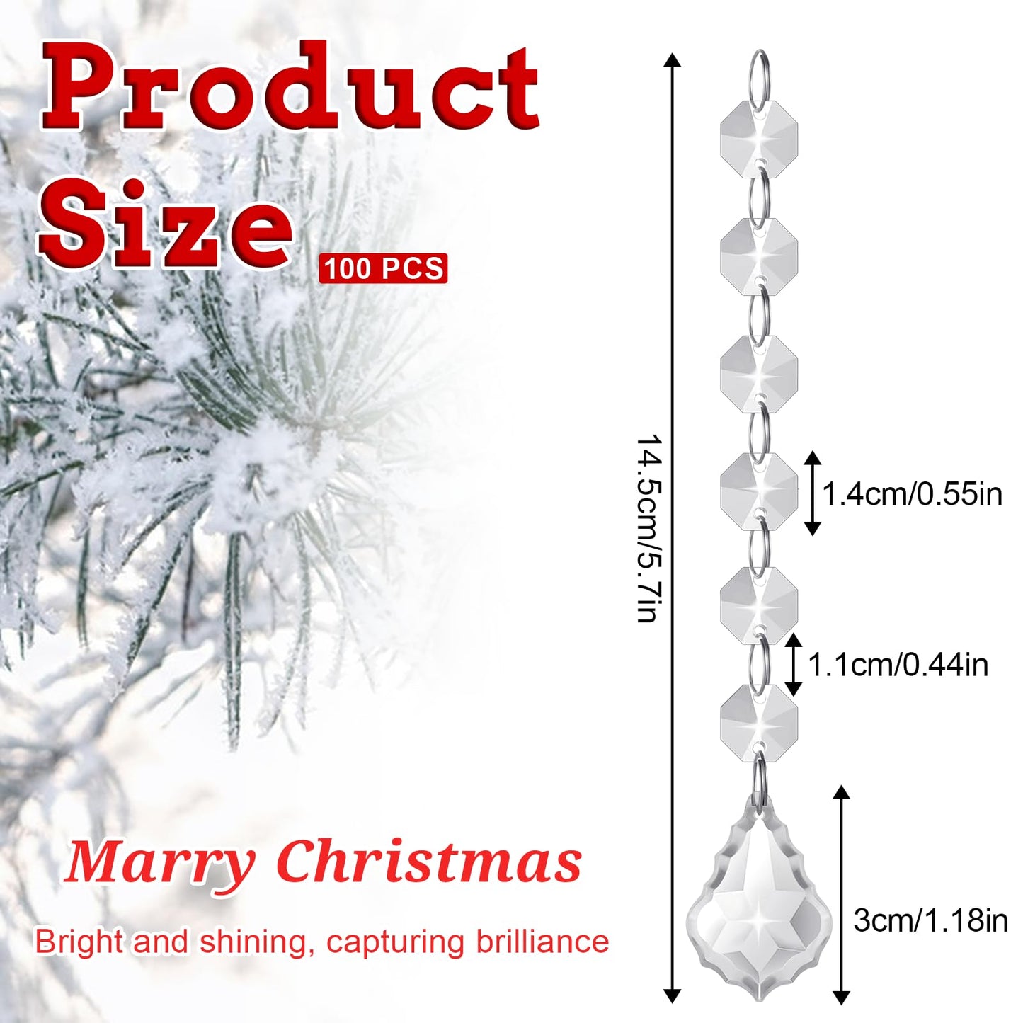 100 Pcs Clear Acrylic Crystal Ornament Beads Hanging Glass Crystals Clear Acrylic Prisms Pendant Ornaments for Centerpieces, Chandelier, Wedding Decor
