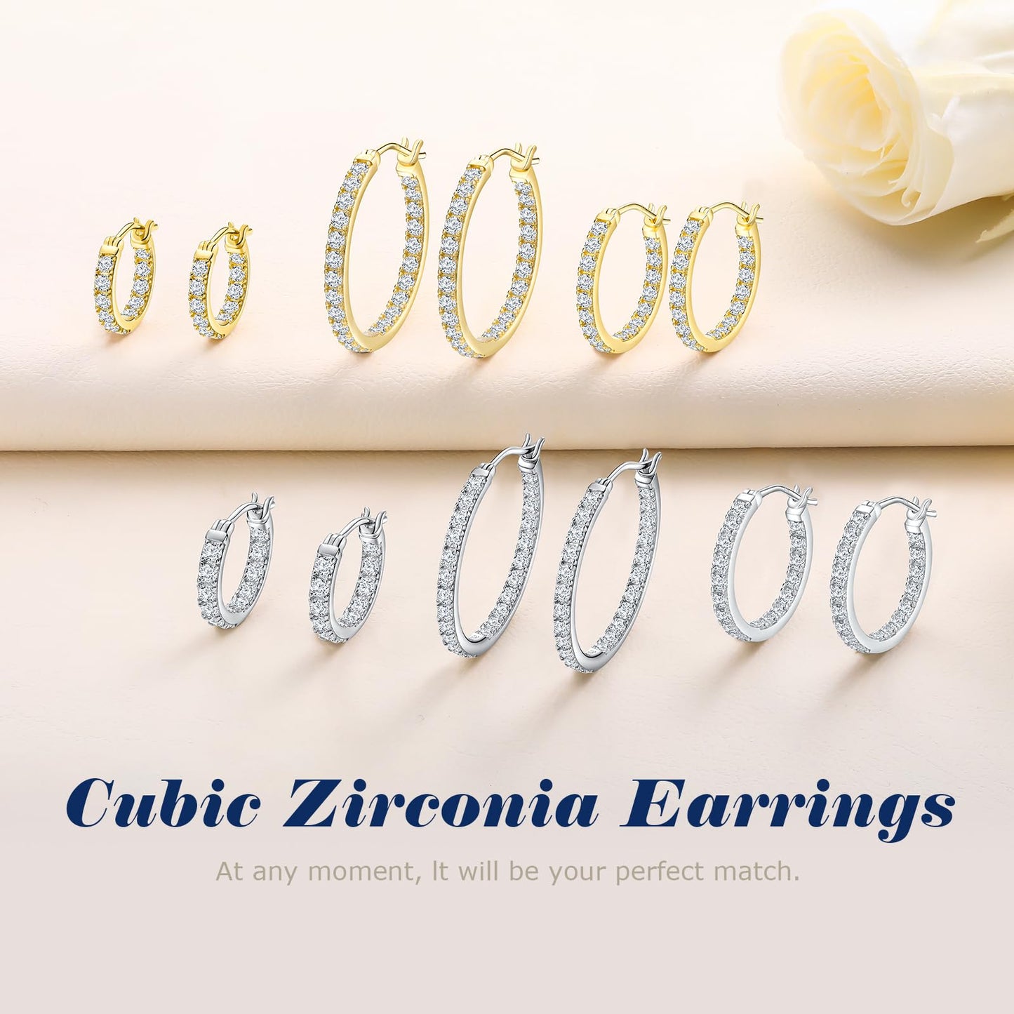 AGRULE Stunning Cubic Zirconia Hoop Earrings 26mm Sterling Silver Small Hoops Diamond Hoop Earrings for Women