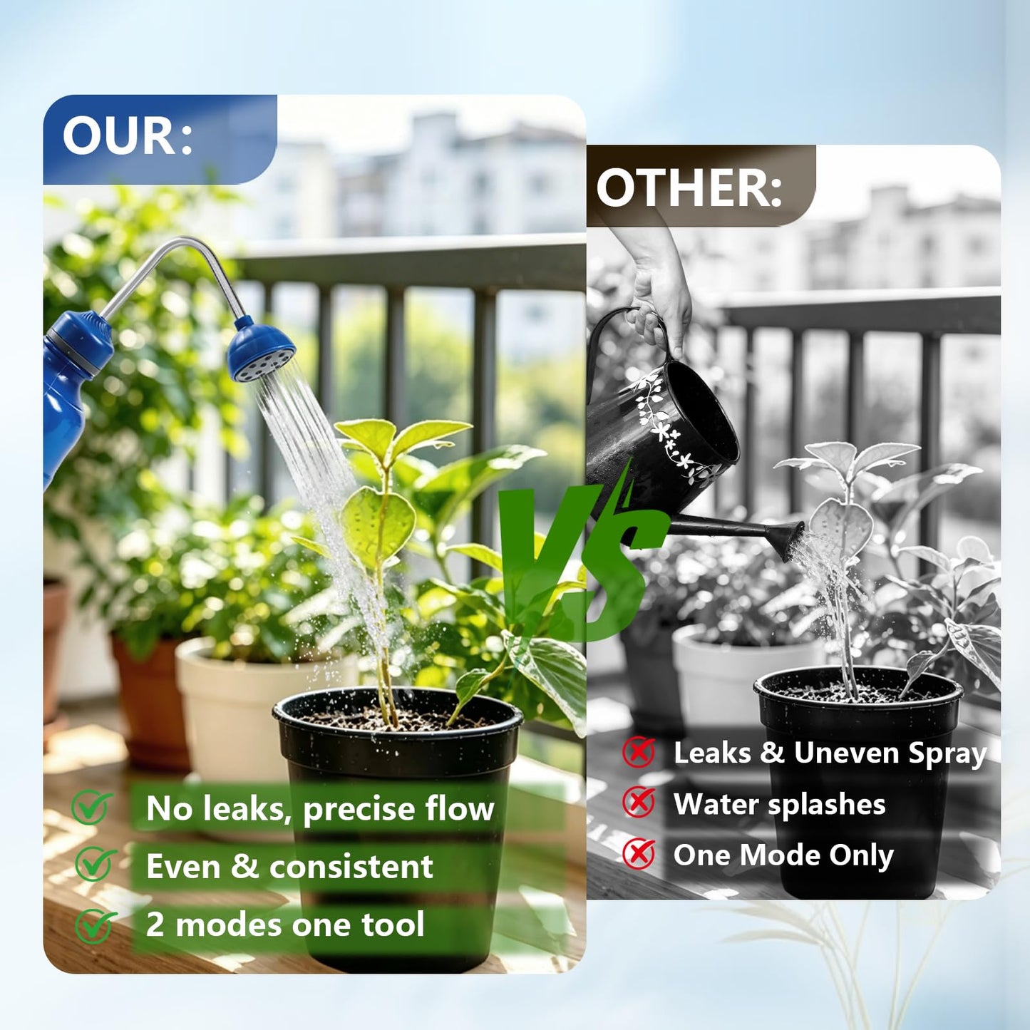 Small Watering Can, 2 in 1 Spray Head Functionality, 450ML Squeeze Garden Plant Watering Can for Seedlings Indoor/Outdoor Plants(Blue)