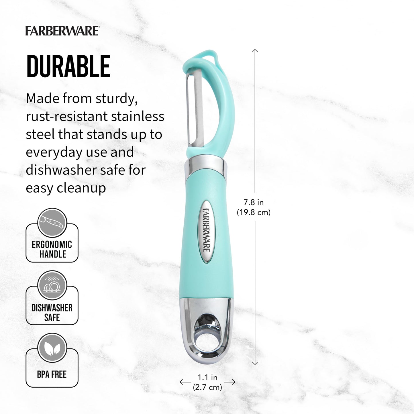Farberware Pro2 Euro Vegetable Peeler with Ergonomic Handle, Razor-Sharp Stainless Steel Swivel Blade, Dishwasher Safe - Aqua Sky, Peelers for Kitchen Use on Potatoes, Fruits, and More