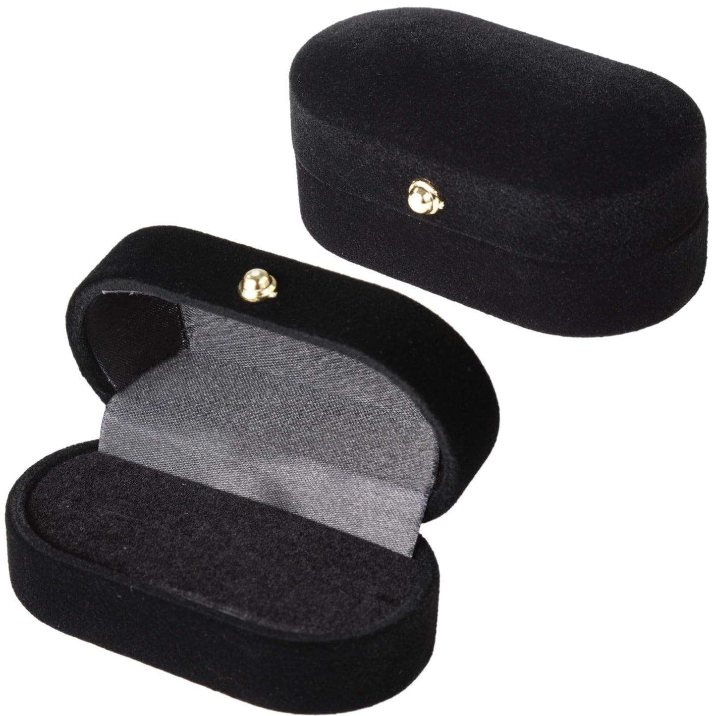 Toyosport 2 PCS Dual Slots Velvet Ring Boxes, Black Elegant Oval Ring Case for Weddings and Anniversaries