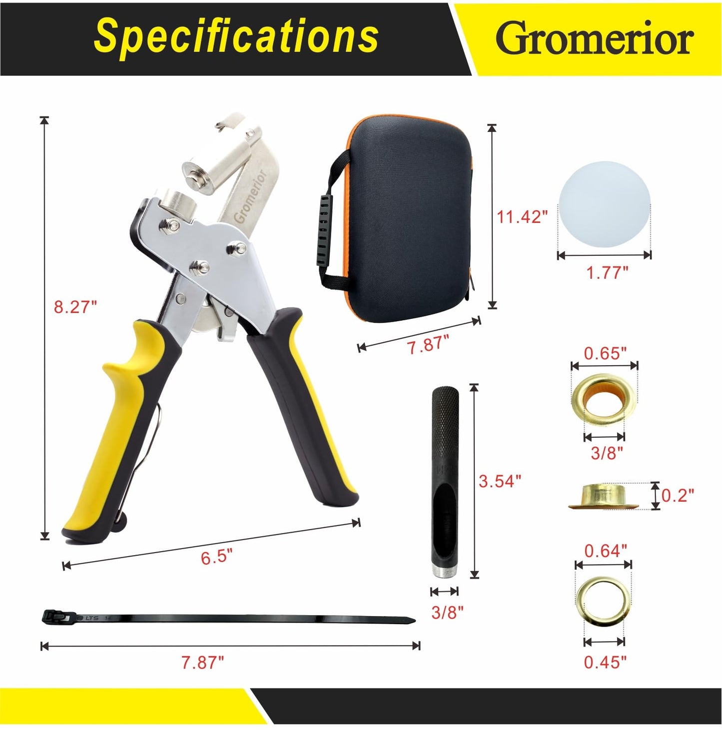 Gromerior Premium Grommet Tool Kit (3/8 inch 10mm) with Case & 300 Sets Grommets, Heavy-Duty Eyelet Press Plier & Hole Punch Included, Grommet Maker for Fabric/Leather/Tarps/Canvas/Banners