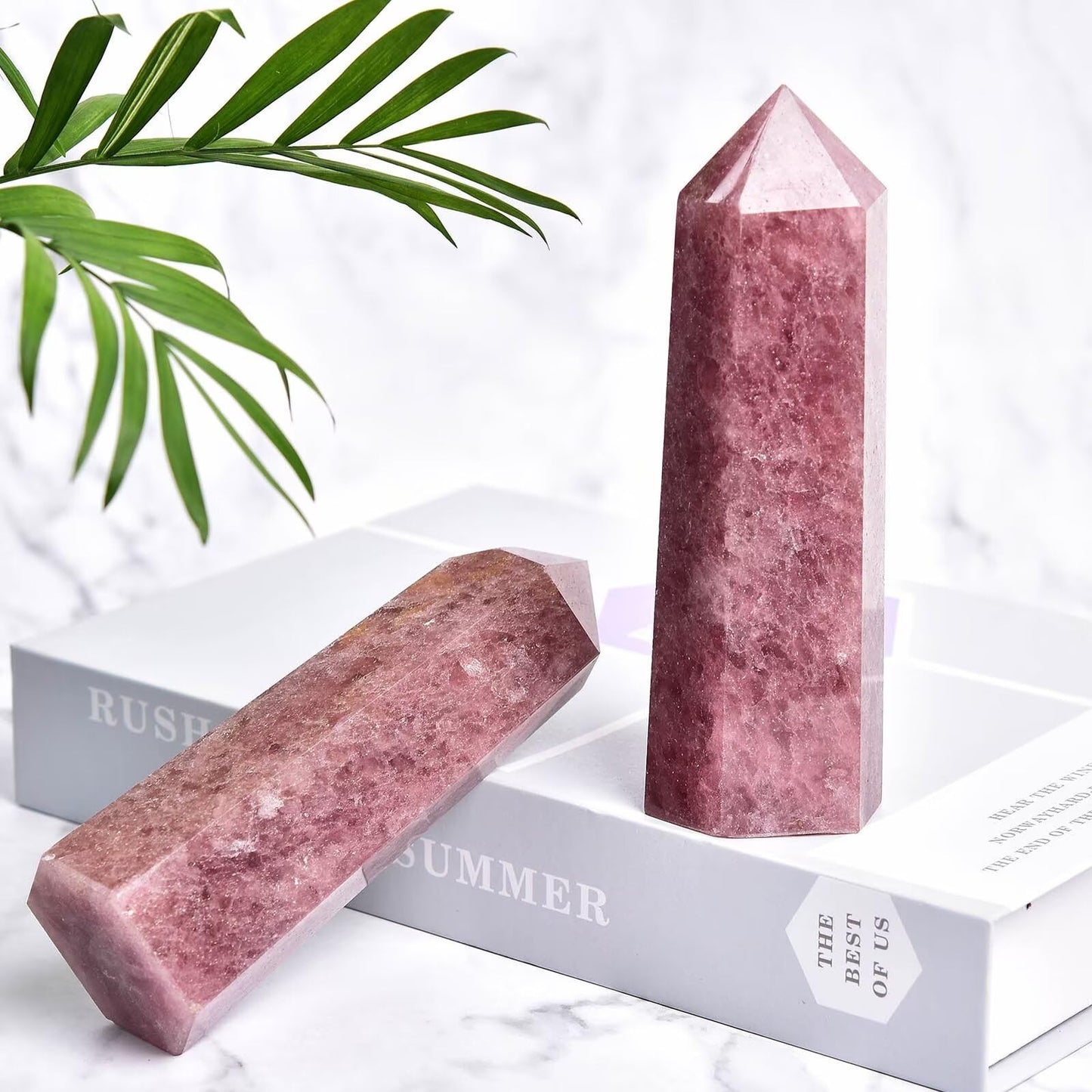 Natural Strawberry Stone Tower Obelisk Red Healing Crystal Rock Point Wand Large Reiki Healing Gifts 1.7-2.2 LBS