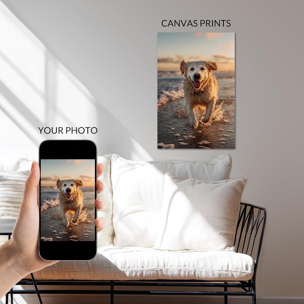 Custom Canvas Wall Art with Photo, Personalized Portrait Frame with Wedding Baby Pet Family Picture, Custom Poster for Living Room Wall, Personalized Picture Gifts for Anniversary Multiple Sizes