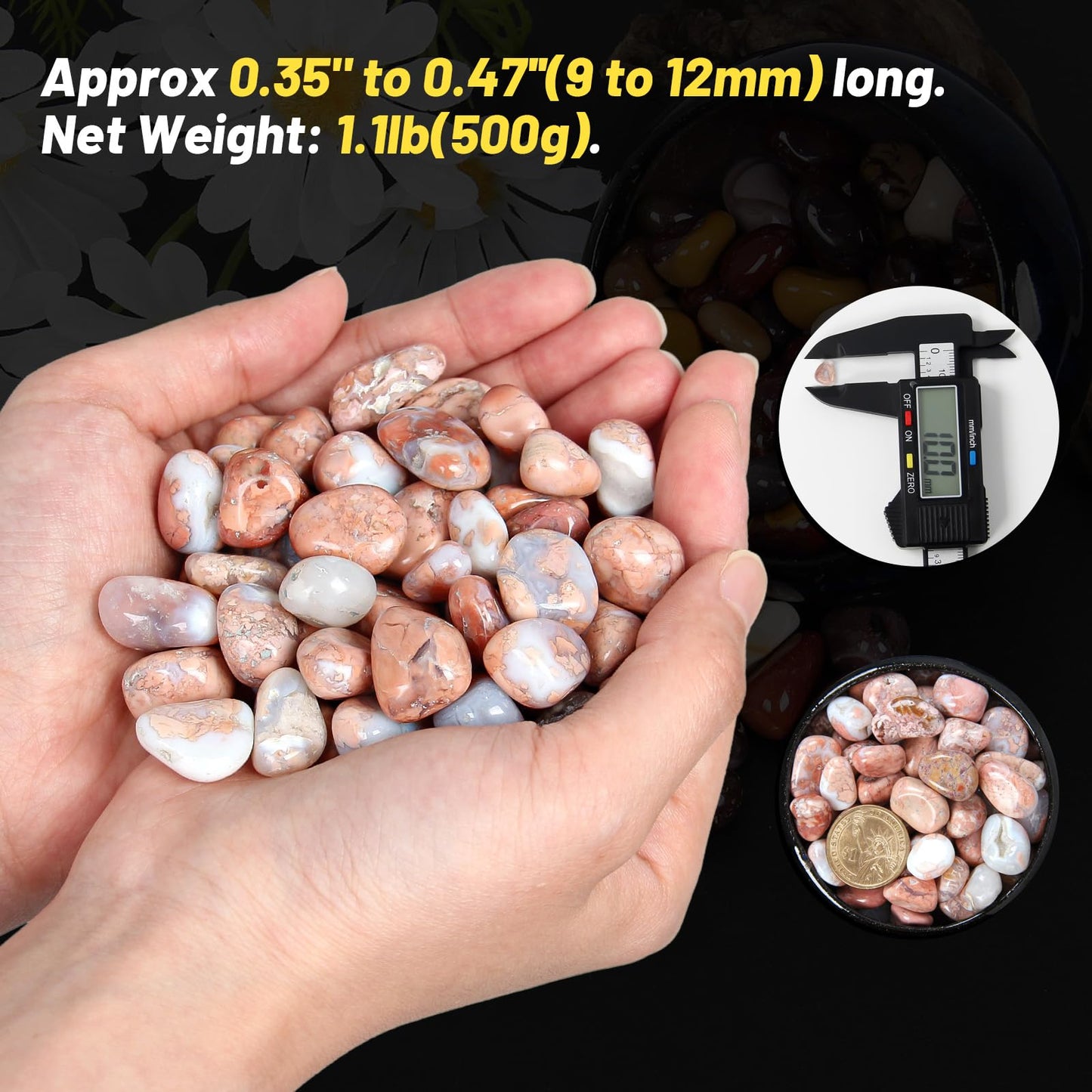 1.1lb Natural Crushed Pink Botswana Agate Crystal Tumbled Chips-Healing Crystals Chips Bulk, Crushed Crystal Gemstones for Crafts, Beautiful Package for Gift (Pink Botswana Agate)