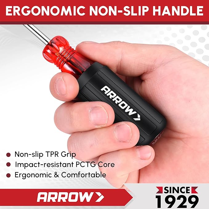 ARROW 8 PCS Magnetic Screwdriver Set, Professional S2 Steel Screw Driver Kit with Non-Slip Cushion Grip, Stubby Screwdrivers, Magnetic Phillips and Flathead Tips, for Home and Industrial Use