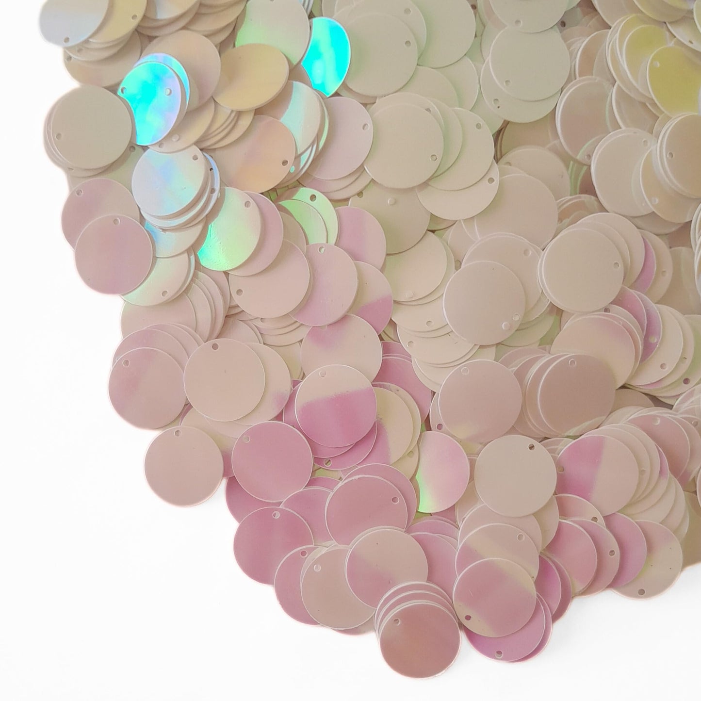 Deglation Studio 20mm Bulk Loose Iridescent Top Hole Round Sequins, Embriodery Disc Sequins for Craft DIY Sewing Decorations Arts 250 Pieces (White-Pearl IRIS156)