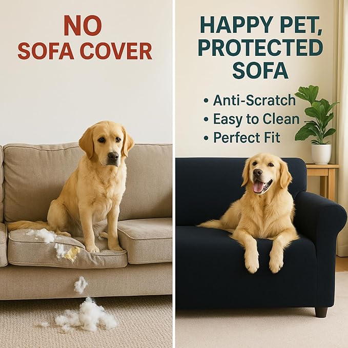 XINEAGE 2026 New 1 Piece Couch Covers for 3 Cushion Couch (79"-91") Stretch Sofa Cover Slipcover Pet Friendly Soft Washable Furniture Protector with Elastic Bottom for Kids,Dog (Sofa, Black)