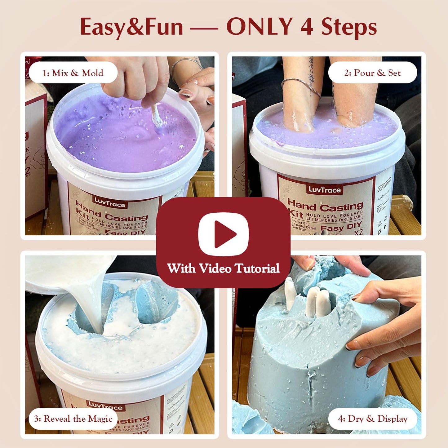 LUVTRACE Hand Casting Kit – Couples Easy DIY Plaster Mold Kit with Base & Practice Kit, Romantic Keepsake Gift for Anniversary, Wedding, Birthday, Valentine’s Day,Non-Toxic,Safe for Adults