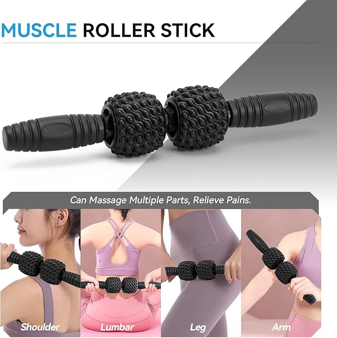 5 in 1 Foam Roller Set, Trigger Point Back Roller, Muscle Roller Stick, Massage Ball, Massage Roller, Resistance Band for Deep Tissue Massage Fitness Exercise Yoga Pilates(Black)