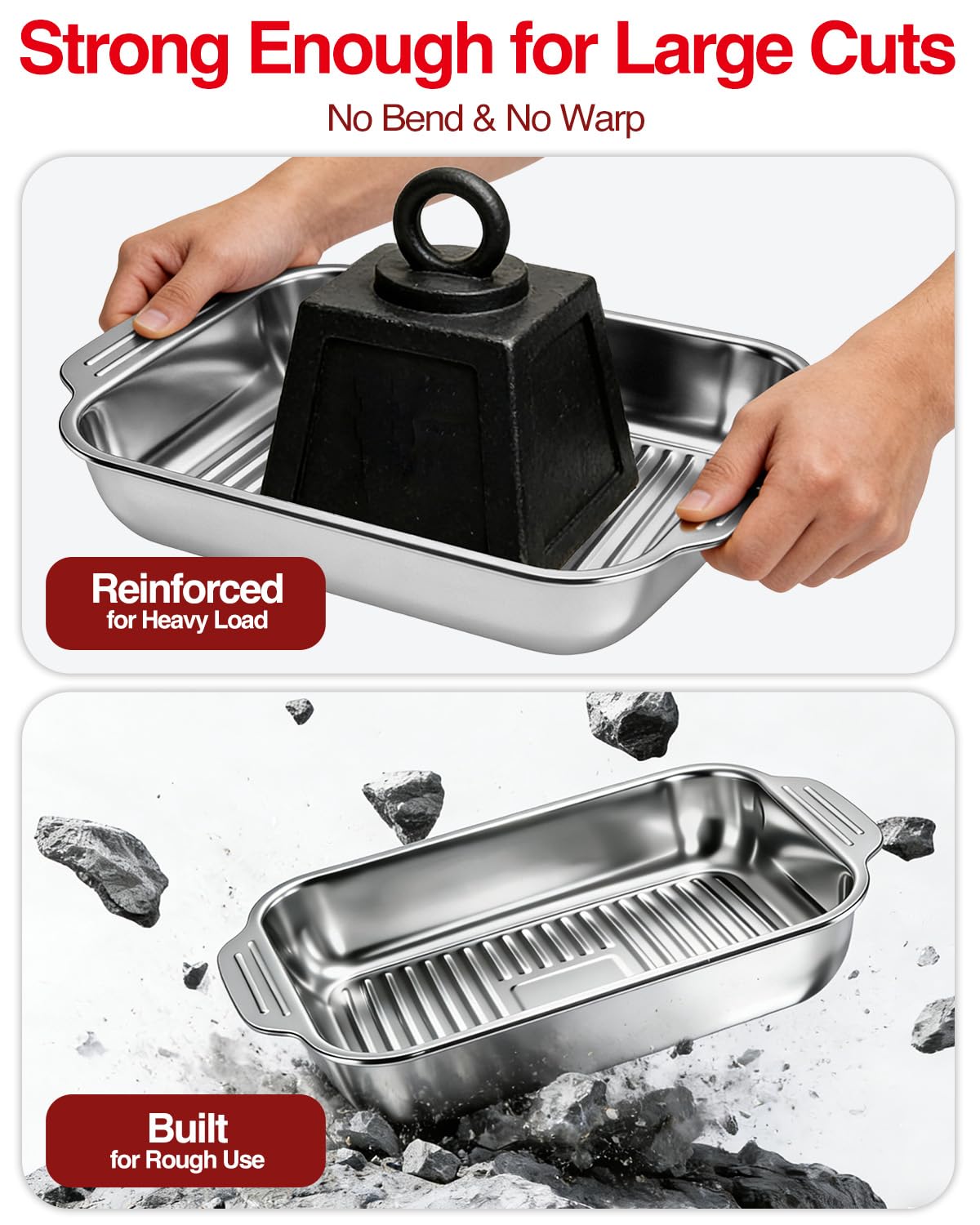 Ashwaves Grilling Prep and Serve Trays with Upgraded Lid, Stainless Steel Extra Large Grill Carry System, Deep Marinating Container with Cutting Board for BBQ Outdoor Grilling