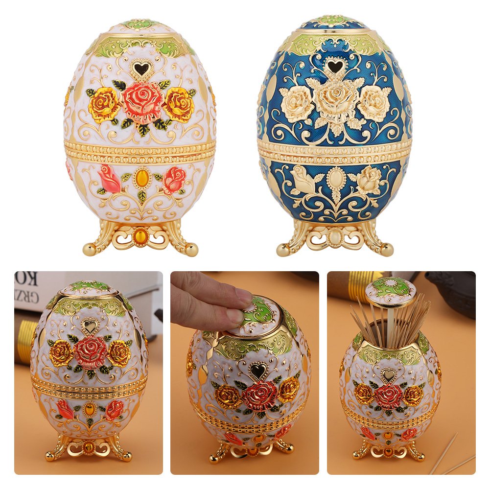 Hilitand Automatic Toothpick Holder, Metal Tin Alloy Retro Toothpick Holder Hand Press Toothpick Dispenser Flower Pattern(#2)