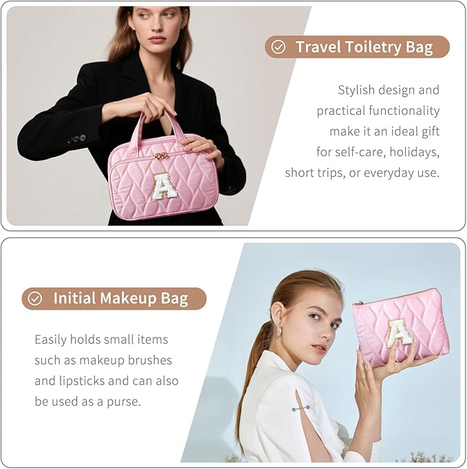 YOOLIFE Personalized Birthday Gifts for Women Teen Girls - Hanging Toiletry Bag Makeup Bag for Women Girls, Initial Toiletry Bag Makeup Bag Pink Letter C