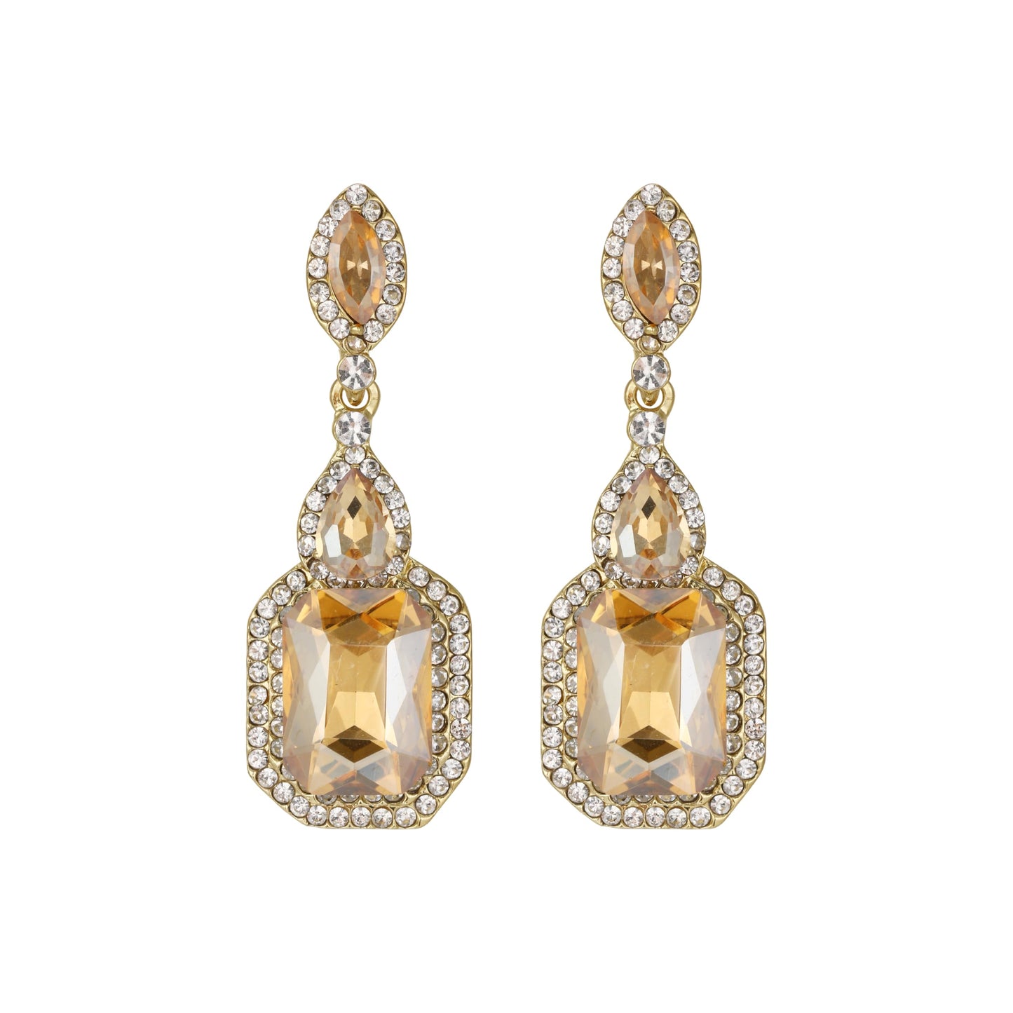 BriLove Wedding Statement Big Earrings for Women Emerald Cut Crystal Infinity Figure 8 Chandelier Large Long Earring Champagne