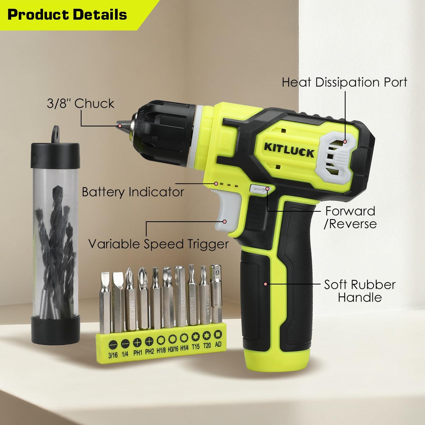 KITLUCK Power Drill Set, 180Pcs Home Hand Tool Kit with 8V Drill, Portable Tool box Kit with Screwdriver, Plier, Wrench, Socket, Harmer, Household Cordless Drill Set for Men Women Home