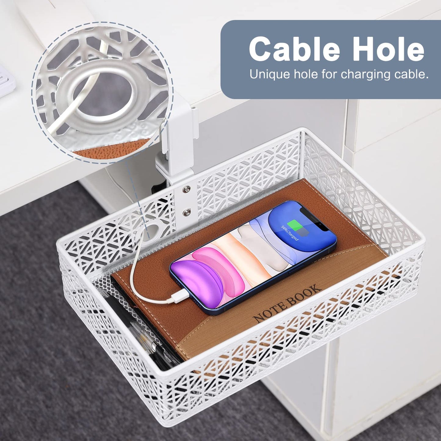 Aurynns Under Desk Drawer Organizer Clip-on Cup Holder Under Desk Storage Drawers Rotated Under Table Drawer for Desk Organizer Clamp Phone Holder Paper Drawer (White)